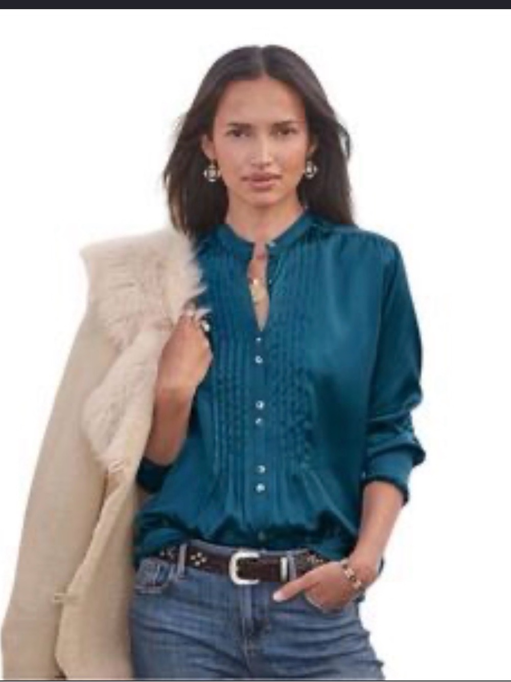 Sundance Delphine Highland 100% Silk Blouse Color Lagoon Pintuck SZ XS